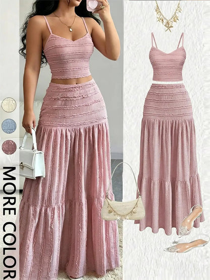 Women’s Strap Top And Half Skirt Set Polyester Korean Party Fit - Merch Gone Viral