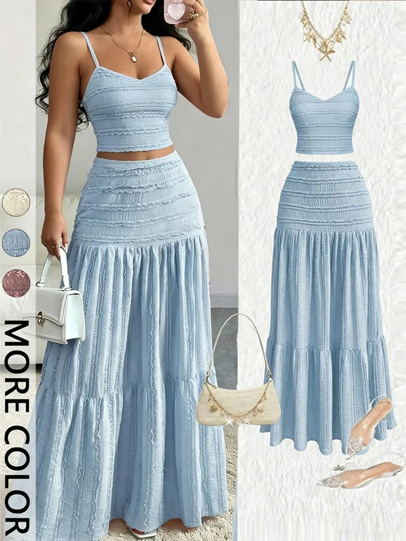 Women’s Strap Top And Half Skirt Set Polyester Korean Party Fit - Merch Gone Viral