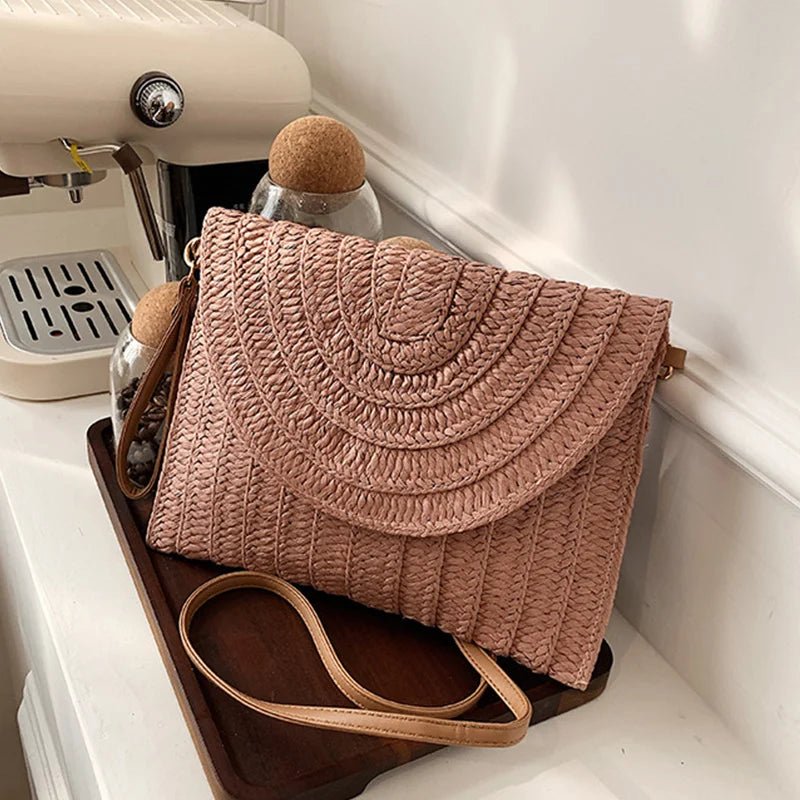 Women’s Straw Woven Shoulder Crossbody Bag Handcrafted Envelope Beach Purse - Merch Gone Viral