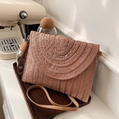 Women’s Straw Woven Shoulder Crossbody Bag Handcrafted Envelope Beach Purse - Merch Gone Viral