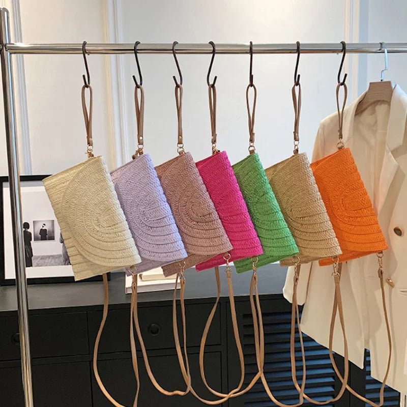 Women’s Straw Woven Shoulder Crossbody Bag Handcrafted Envelope Beach Purse - Merch Gone Viral