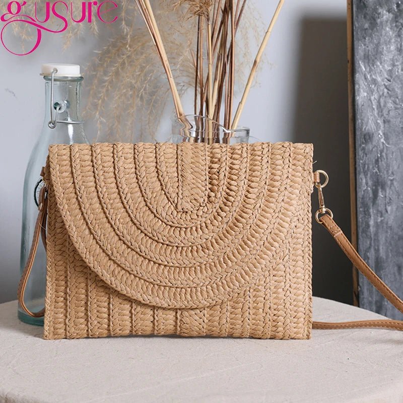 Women’s Straw Woven Shoulder Crossbody Bag Handcrafted Envelope Beach Purse - Merch Gone Viral