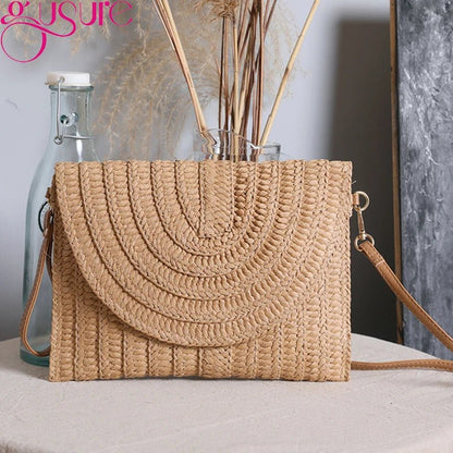 Women’s Straw Woven Shoulder Crossbody Bag Handcrafted Envelope Beach Purse - Merch Gone Viral