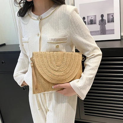 Women’s Straw Woven Shoulder Crossbody Bag Handcrafted Envelope Beach Purse - Merch Gone Viral
