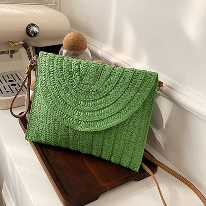 Women’s Straw Woven Shoulder Crossbody Bag Handcrafted Envelope Beach Purse - Merch Gone Viral