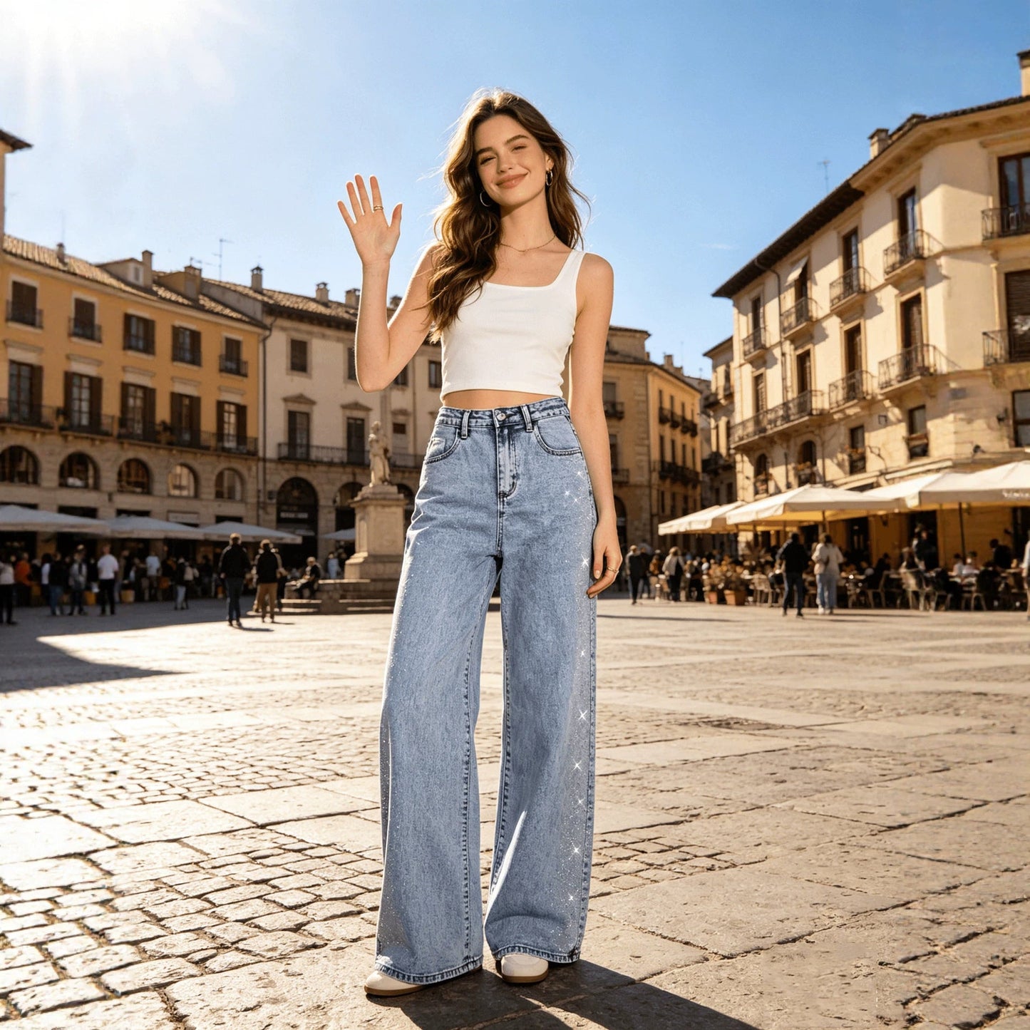 Women’s Studded Straight-Leg Denim Jeans With High Waist - Merch Gone Viral