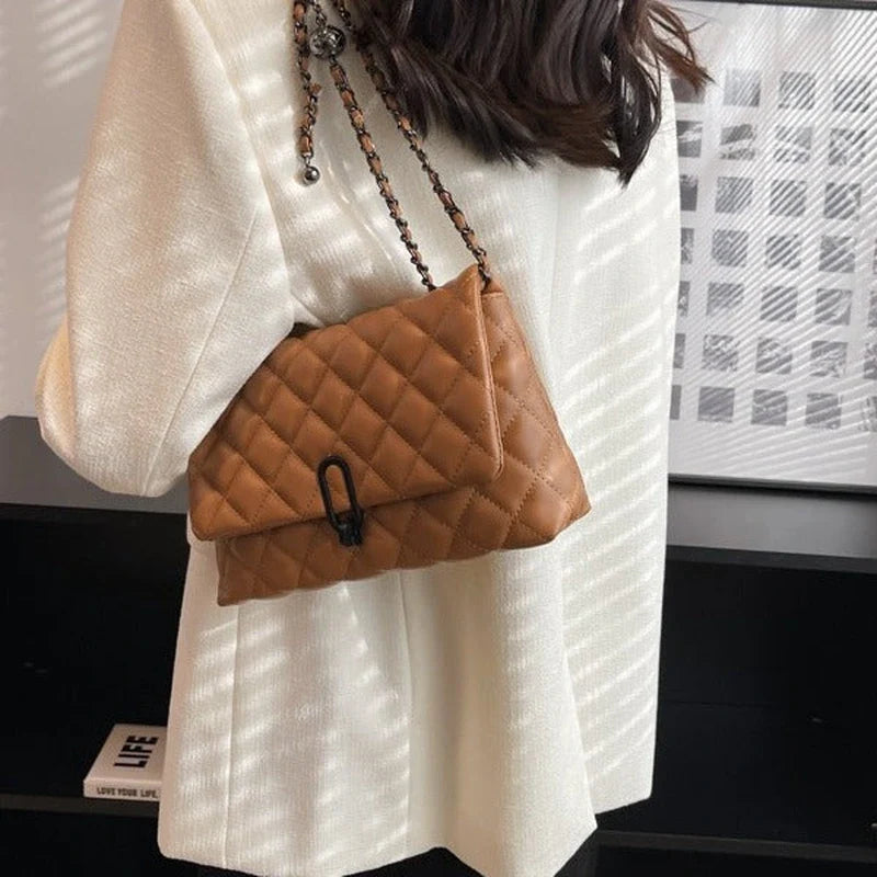 Alternate view of Women's quilted shoulder bag with diamond quilting and a chain strap