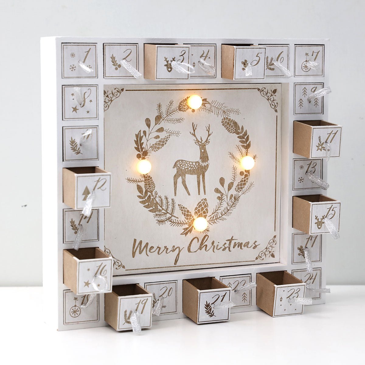 Wooden Christmas Advent Calendar With LED Lights For Home Decor - Merch Gone Viral