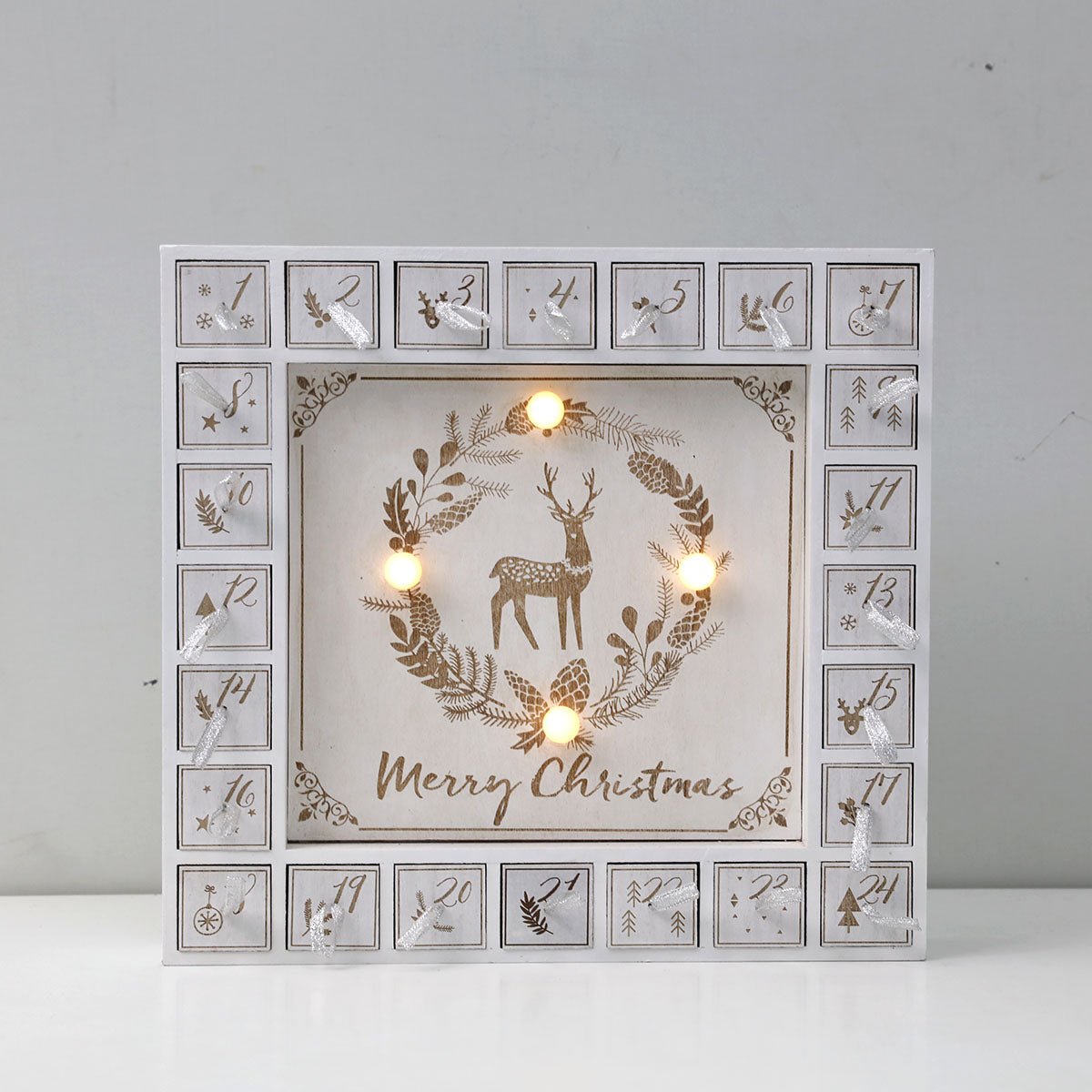 Wooden Christmas Advent Calendar With LED Lights For Home Decor - Merch Gone Viral